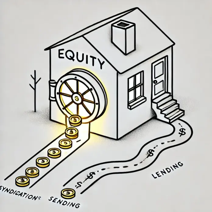 Minimalist drawing of a house with a glowing vault labeled 