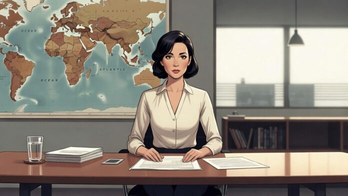 Editorial profile of Digna French, chair of litigation at Squire Patton Boggs, in boardroom with world map and documents, late morning light