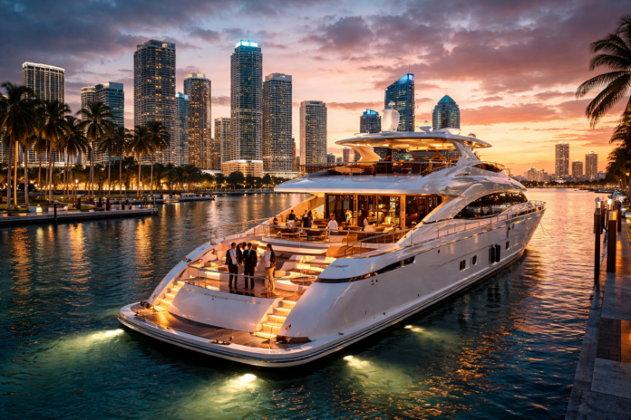 Luxury yacht docked in Miami representing yacht ownership as a business status symbol in South Florida
