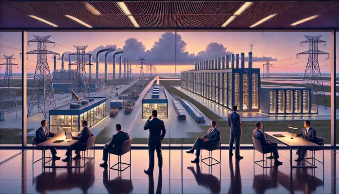 Meta Louisiana AI data center construction site with power infrastructure at dusk