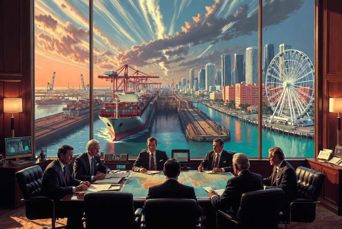Executives monitoring Panama Canal shipping activity connected to Miami’s financial corridor.