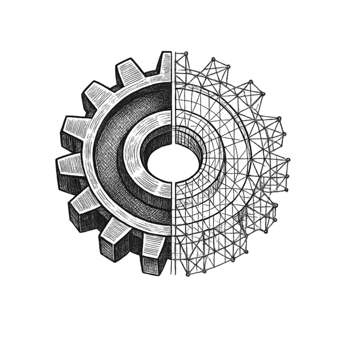 Digital Twin Editorial Engraving Representing Enterprise Productivity Investment