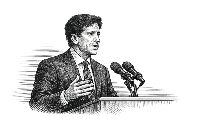 Kevin Warsh speaking at a public economic forum discussing monetary policy and financial markets.