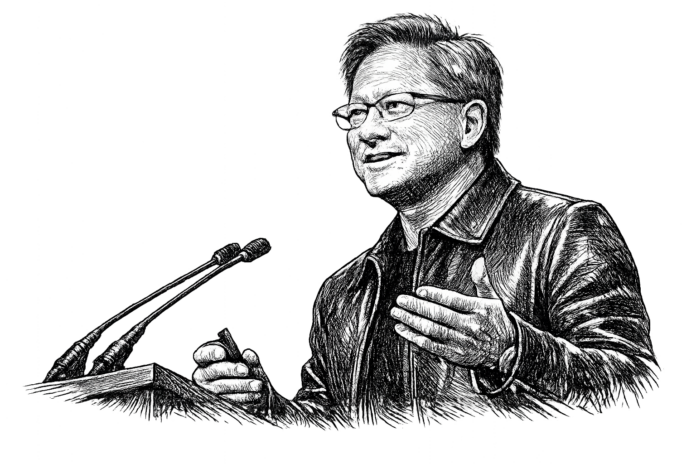 Nvidia CEO Jensen Huang speaking at an industry event as Nvidia discusses a financing guarantee for an AI data center project.