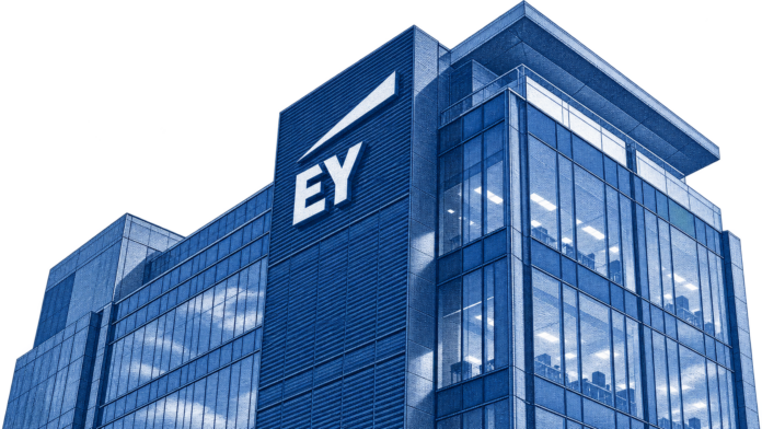 Exterior view of an Ernst & Young office building showing corporate signage on the facade.