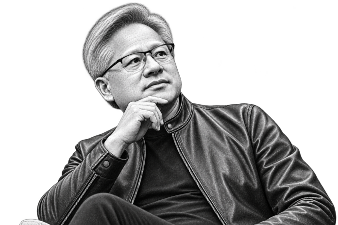 Nvidia chief executive Jensen Huang speaking on stage during an enterprise technology conference presentation.